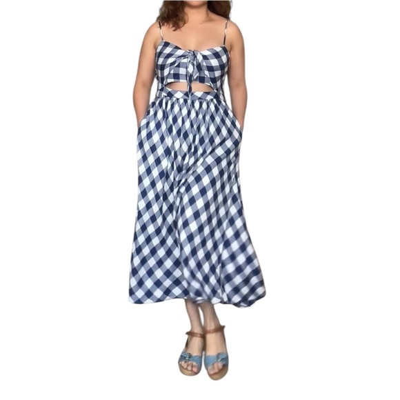 Dex Dresses & Skirts - Dex -  Navy and White Gingham Tie-Front Midi Dress - Small